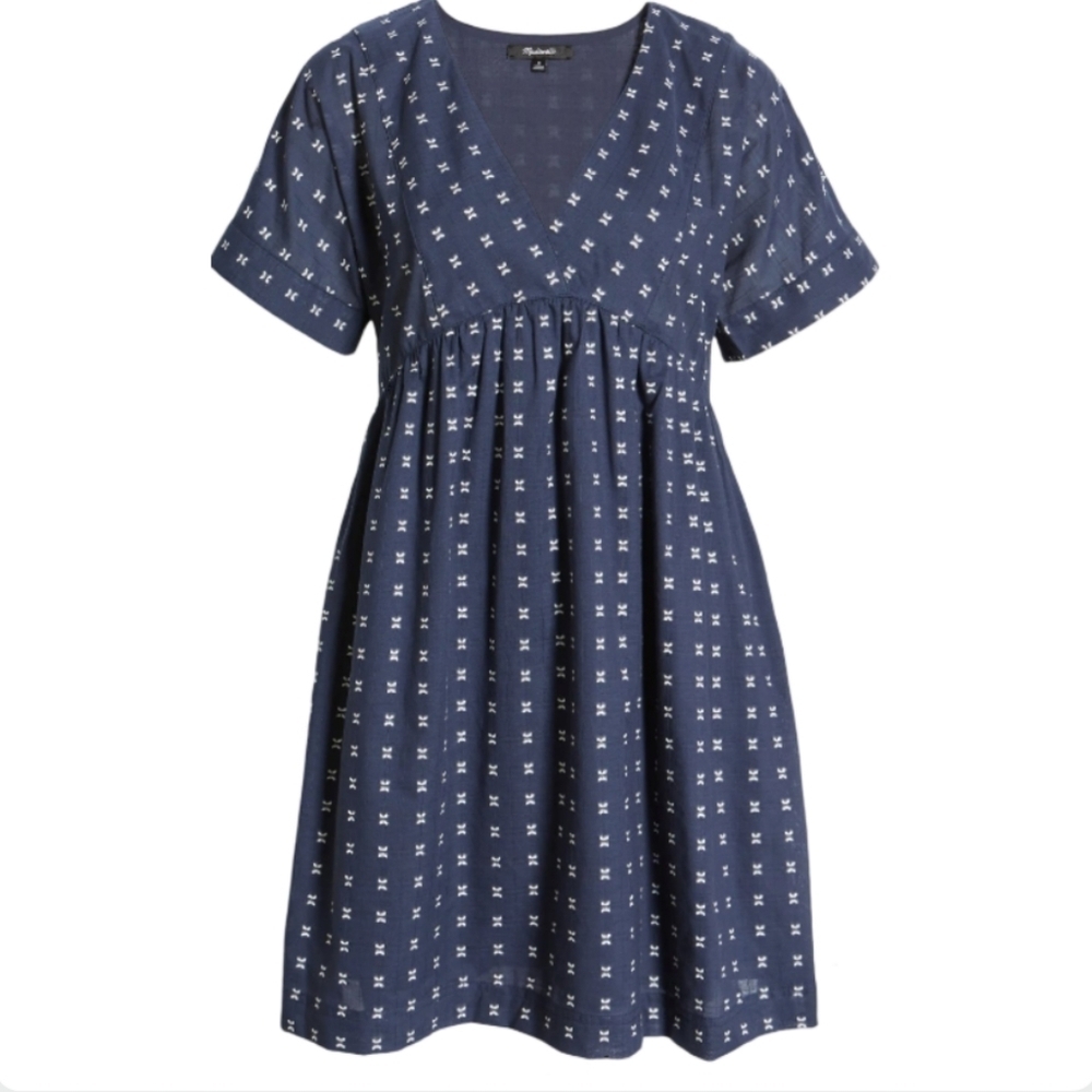 Madewell Textured Dot Mini Dress Navy V-Neck XS